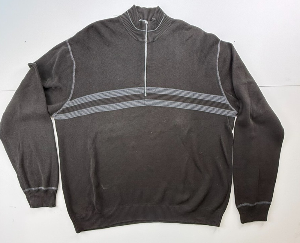 Anthology Men's Brown 1/4 Zip Sweater w/ gray stripe Silk Blend sz xl